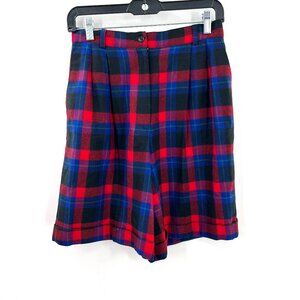 Vintage Talbots 90s super high rise pleated wool plaid mom short purple 8 Petite